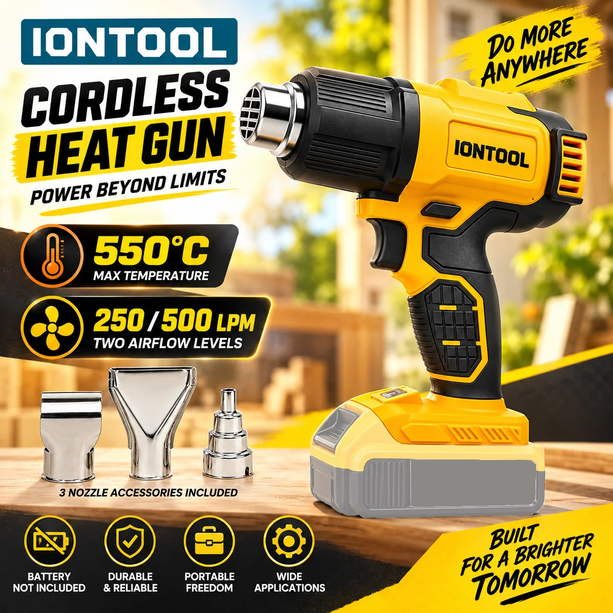 Cordless Heat Gun For Shrink Tubing - IONTOOL 무선 열풍기 550 ℃ 고온에서